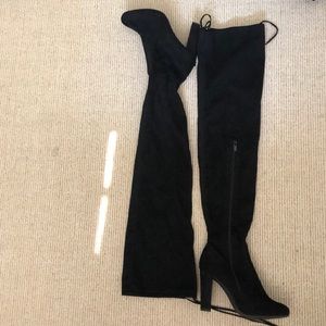 Thigh high black faux suede boots